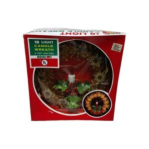 Vintage Christmas Beacon 18 Light Candle Wreath Flashing Lights with Box WORKING